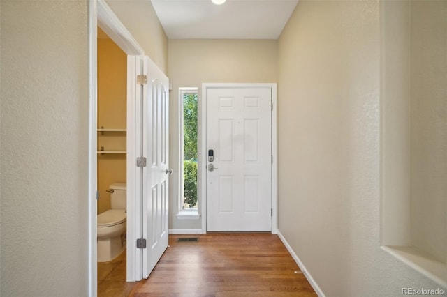 doorway to outside featuring wood-type flooring