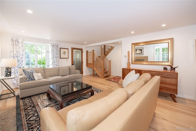 1502 Columbine Ave, Boulder, CO 80302 - living area with light wood-style flooring, stairs, baseboards, and recessed lighting