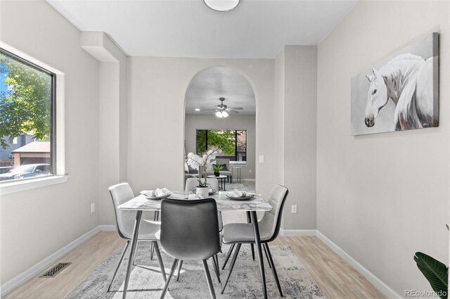 10693 W 63rd Dr Unit 106, Arvada, CO 80004 - dining space featuring a ceiling fan, wood finished floors, and baseboards
