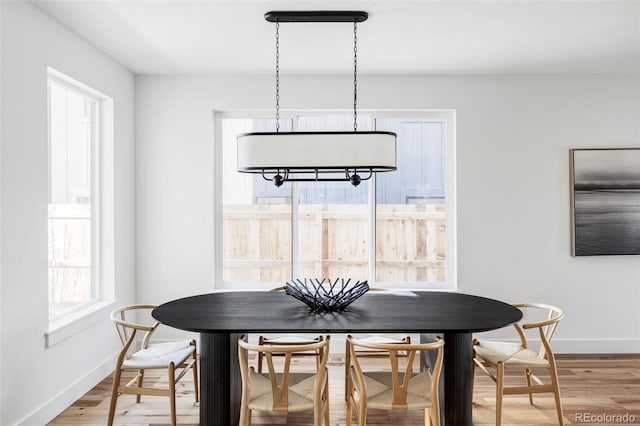 dining room with baseboards and wood finished floors