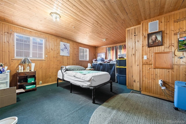 9129 Rampart St, Denver, CO 80260 - carpeted bedroom featuring wood ceiling and wood walls