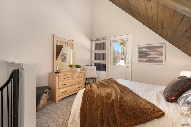 217 Van Anderson Dr Unit 6, Winter Park, CO 80482 - bedroom with lofted ceiling, wooden ceiling, and carpet flooring