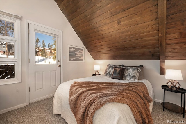 217 Van Anderson Dr Unit 6, Winter Park, CO 80482 - bedroom featuring lofted ceiling, carpet, wooden ceiling, and baseboards