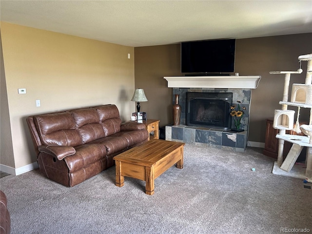 1495 Goldsmith Dr, Highlands Ranch, CO 80126 - carpeted living room with a fireplace and baseboards