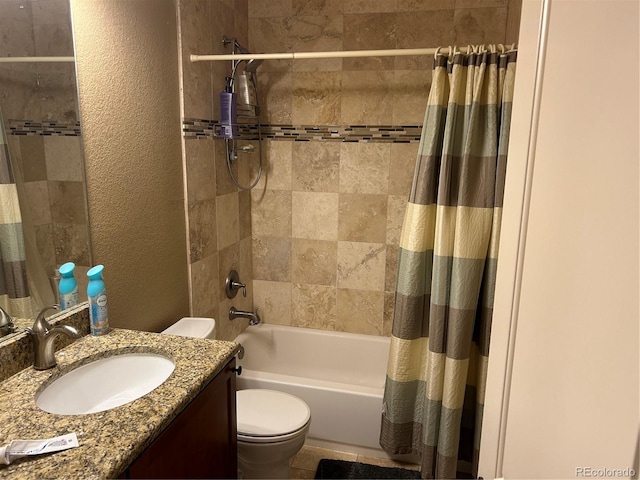 1495 Goldsmith Dr, Highlands Ranch, CO 80126 - full bathroom featuring a textured wall, shower / bathtub combination with curtain, and vanity