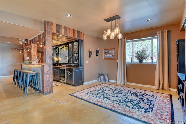 interior space with a chandelier