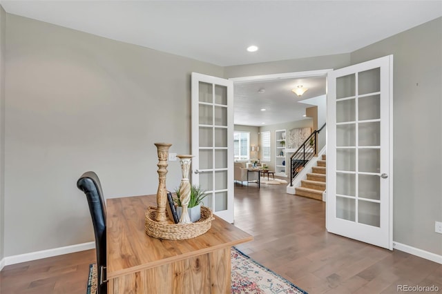 540 E Fremont Pl, Centennial, CO 80122 - office area featuring french doors, wood finished floors, baseboards, and recessed lighting