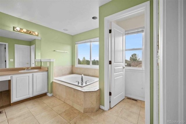 10170 E 151st Ct, Brighton, CO 80602 - bathroom featuring a garden tub, vanity, and tile patterned floors