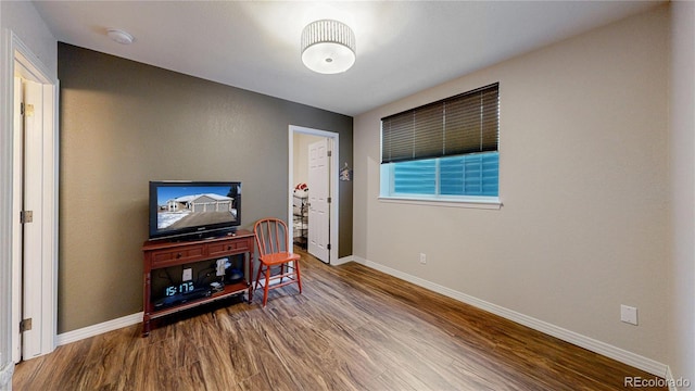 interior space with baseboards and wood finished floors