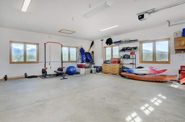 garage with a garage door opener