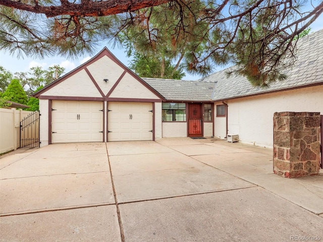 exterior space with a garage