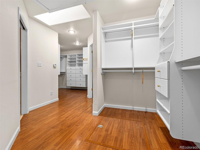 walk in closet with wood-type flooring