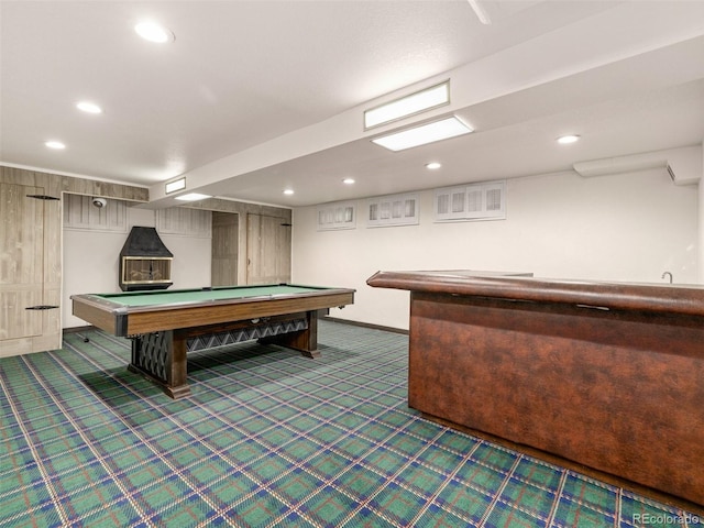 game room featuring dark carpet and pool table