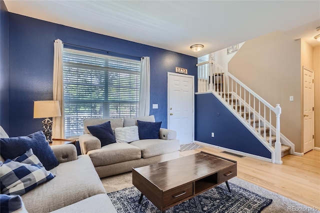 living room with light wood-type flooring