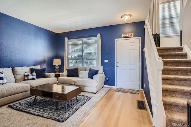 living room with light wood-type flooring