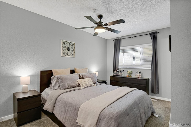 2185 Ambleside Dr, Colorado Springs, CO 80915 - bedroom featuring carpet flooring, a textured ceiling, baseboards, a ceiling fan, and a textured wall