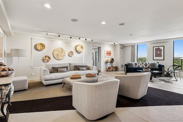 460 S Marion Pkwy Unit 1856, Denver, CO 80209 - living room featuring wood finished floors and recessed lighting