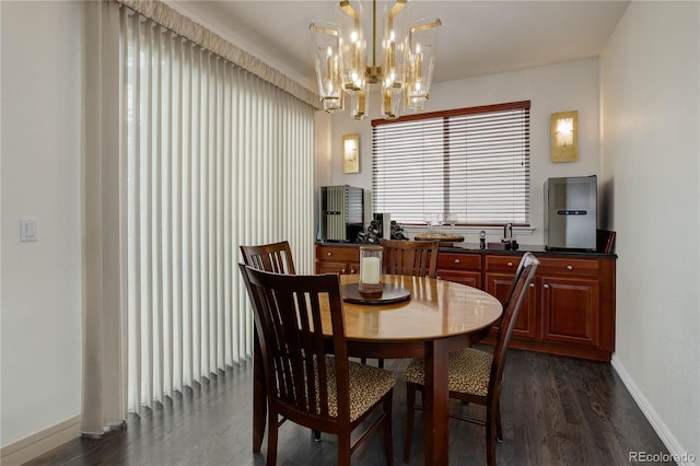 10609 Chadsworth Ln, Highlands Ranch, CO 80126 - dining room featuring dark wood-type flooring, a chandelier, and baseboards
