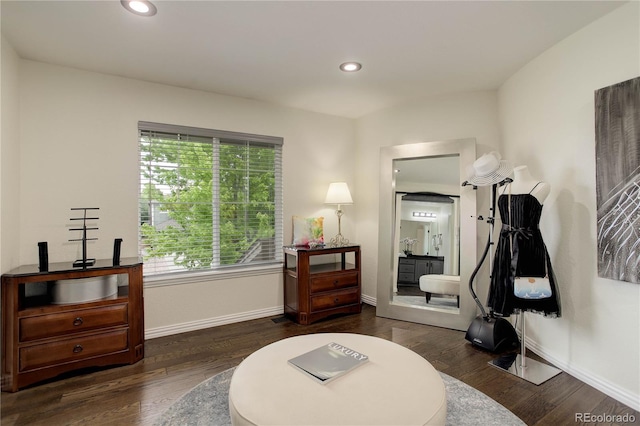 10609 Chadsworth Ln, Highlands Ranch, CO 80126 - sitting room with dark wood-style floors, baseboards, and recessed lighting