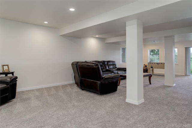 10609 Chadsworth Ln, Highlands Ranch, CO 80126 - living room featuring carpet flooring, baseboards, and recessed lighting
