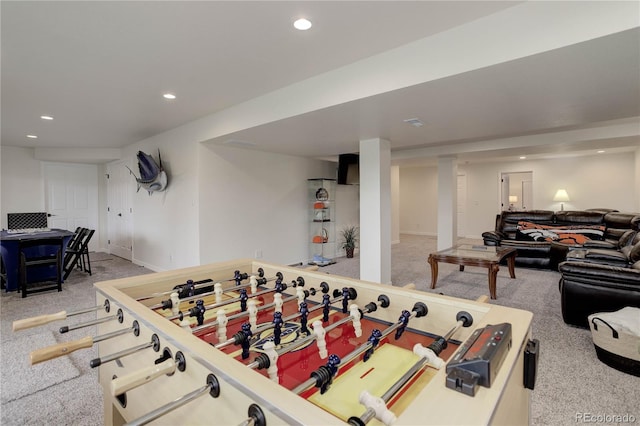 10609 Chadsworth Ln, Highlands Ranch, CO 80126 - recreation room with carpet floors, recessed lighting, and baseboards