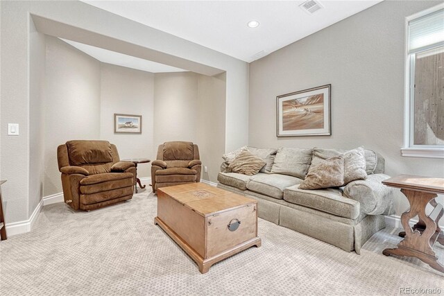 9121 Sunshine Meadow Pl, Parker, CO 80134 - living room featuring light carpet, baseboards, and recessed lighting