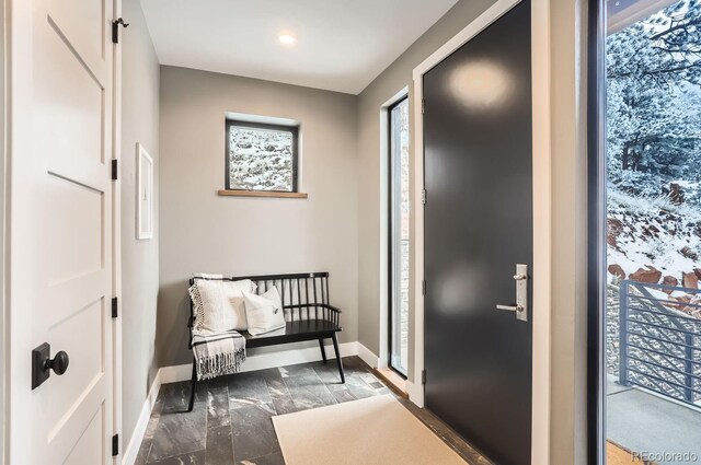 795 Pine Brook Rd, Boulder, CO 80304 - foyer featuring marble finish floors, baseboards, and recessed lighting