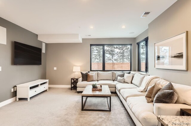 795 Pine Brook Rd, Boulder, CO 80304 - living area with baseboards, light carpet, and recessed lighting