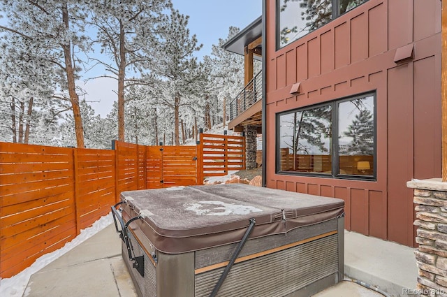 795 Pine Brook Rd, Boulder, CO 80304 - snow covered patio featuring a hot tub