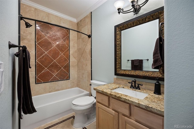 10127 Bluffmont Ln, Lone Tree, CO 80124 - full bath with ornamental molding, toilet, vanity, and tub / shower combination