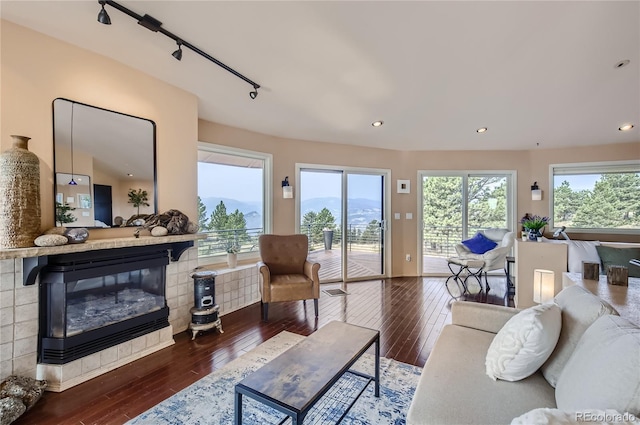 3001 Eagle Ridge Rd, Longmont, CO 80503 - living area featuring wood-type flooring, recessed lighting, and a glass covered fireplace