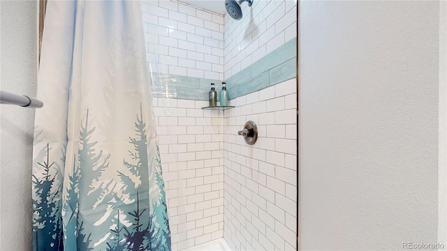 3067 S Holly Pl, Denver, CO 80222 - bathroom featuring a tile shower and a textured wall