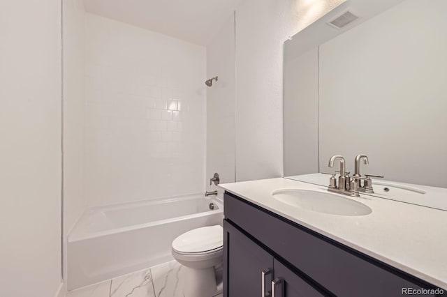6926 Kendrick Ln, Arvada, CO 80007 - full bathroom with vanity, shower / bath combination, and marble look tile flooring