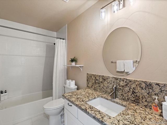 152 Bergamot Dr, Tabernash, CO 80478 - full bathroom featuring toilet, vanity, shower / bathtub combination with curtain, and tile patterned floors