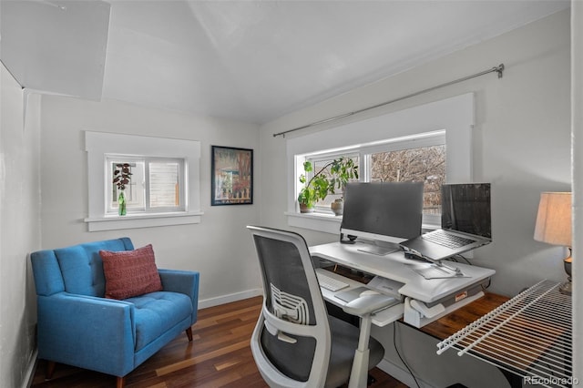 office area featuring dark wood-type flooring and plenty of natural light