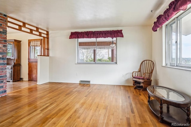 spare room featuring plenty of natural light, visible vents, and light wood-type flooring
