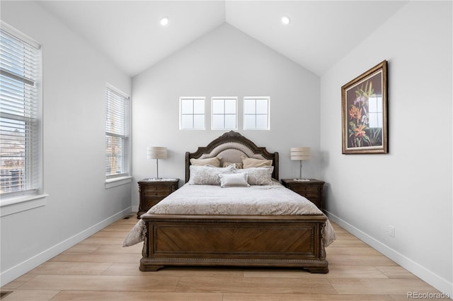 12215 Viewpoint Dr, Lakewood, CO 80401 - bedroom with light wood finished floors, recessed lighting, baseboards, and vaulted ceiling