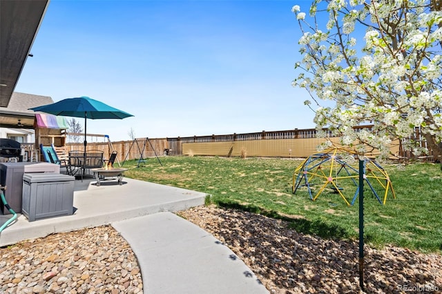 208 Dorothy Dr, Berthoud, CO 80513 - view of yard featuring a fenced backyard and a patio