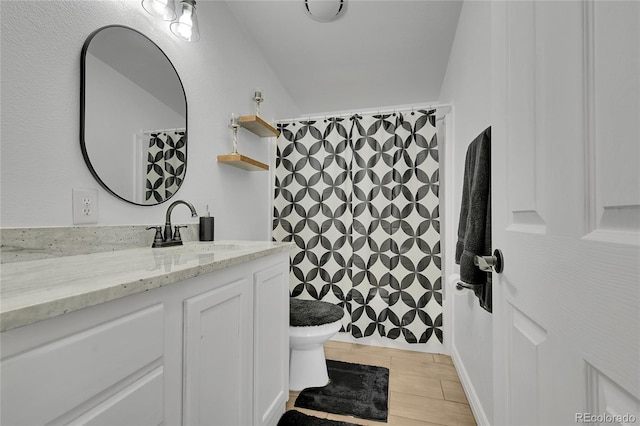 243 Cherokee Ct, Brighton, CO 80603 - bathroom with vanity, toilet, and a shower with curtain