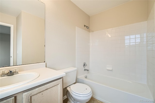 full bathroom featuring vanity, tub / shower combination, and toilet