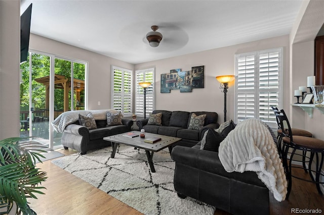 5301 Clovervale Cir, Highlands Ranch, CO 80130 - living room featuring wood finished floors and ceiling fan