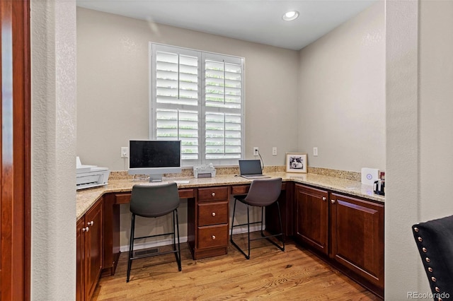 5301 Clovervale Cir, Highlands Ranch, CO 80130 - office space with built in desk, light wood-style floors, and recessed lighting