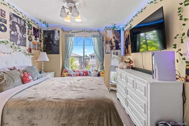 5301 Clovervale Cir, Highlands Ranch, CO 80130 - bedroom featuring a chandelier and carpet floors