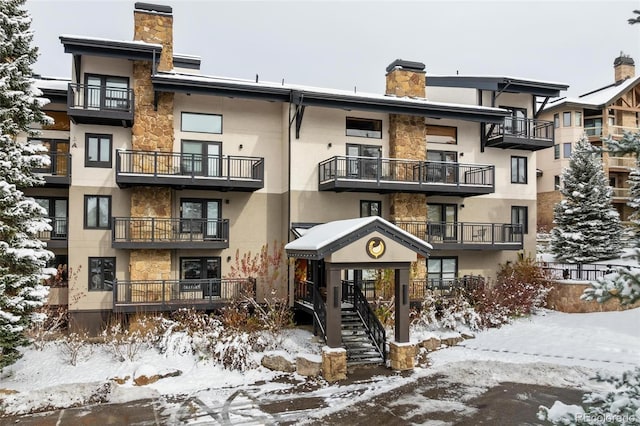 view of snow covered building