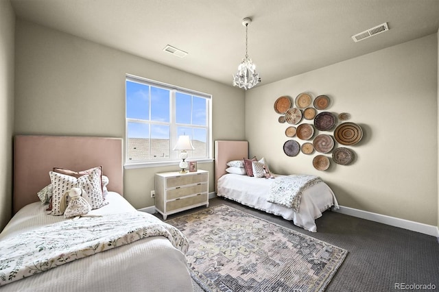 15033 Delhi Ave, Parker, CO 80134 - bedroom with baseboards, a chandelier, and carpet