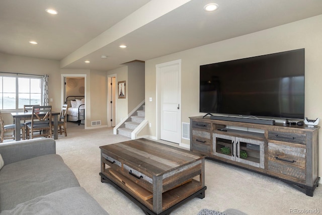 327 Summit Lift Ct, Granby, CO 80446 - carpeted living area with recessed lighting, stairway, and baseboards