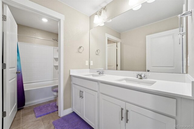 2128 Dexter St, Mead, CO 80542 - bathroom with double vanity and shower / bath combo with shower curtain