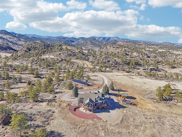 birds eye view of property featuring a mountain view