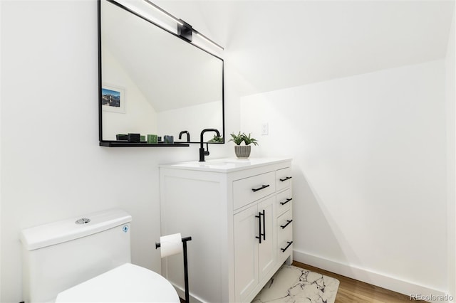 236 Harris Dr, Idaho Springs, CO 80452 - bathroom featuring toilet, vanity, baseboards, and wood finished floors