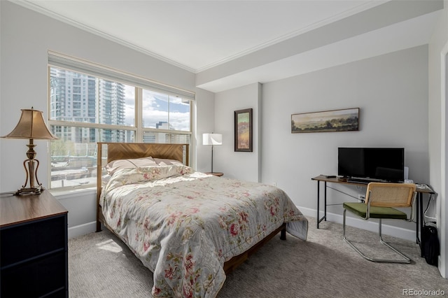 1975 N Grant St Unit 509, Denver, CO 80203 - carpeted bedroom with ornamental molding and baseboards